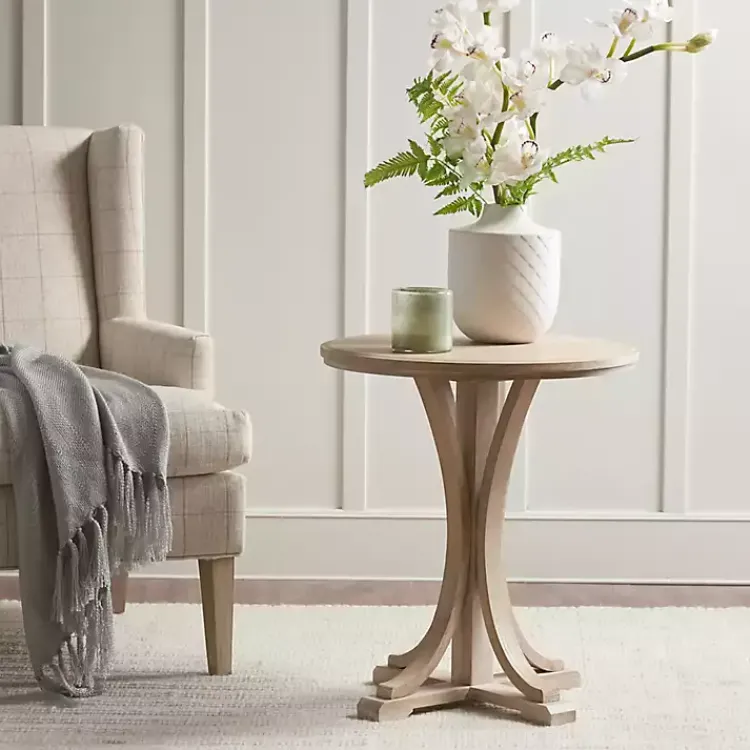 Kirklands Home Accent & End Tables|Natural Wood Pedestal Martha Stewart Accent Table