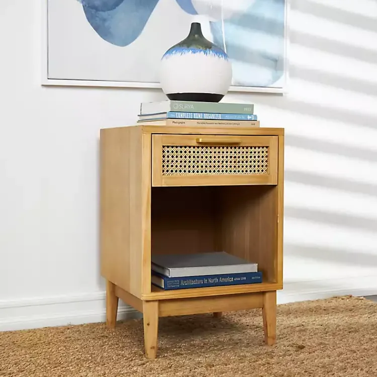 Kirklands Home Dressers & Chests|Natural Wood Rattan Nightstand Brown
