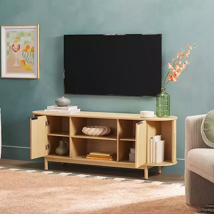 Kirklands Home Tv Stands & Media Consoles|Natural Wood Reeded Oval TV Sd Tan