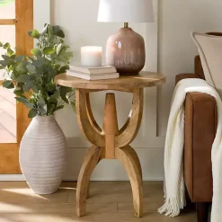 Kirklands Home Accent & End Tables|Natural Wood Round Dori Side Table Tan