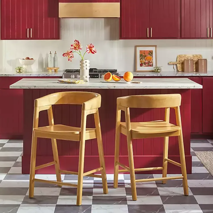 Kirklands Home Bar Stools & Counter Height Stools|Natural Wood Rounded Modern Counter Stool Tan