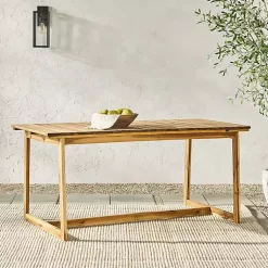 Kirklands Home Outdoor Dining|Natural Wood Slatted Box Leg Outdoor Dining Table Tan