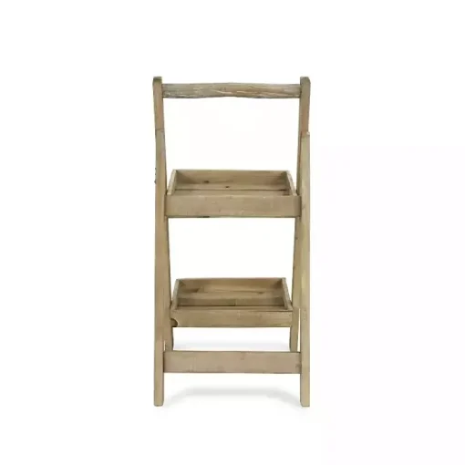 Kirklands Home Planters|Natural Wood 2-Tier Folding Plant Stand, 30 in. Brown