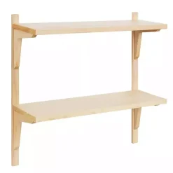 Kirklands Home Shelves|Natural Wood Traditional Two-Tiered Wall Shelf Tan