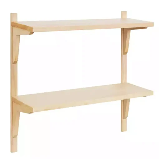 Kirklands Home Shelves|Natural Wood Traditional Two-Tiered Wall Shelf Tan
