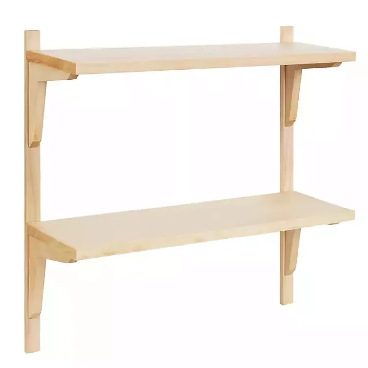 Kirklands Home Shelves|Natural Wood Traditional Two-Tiered Wall Shelf Tan