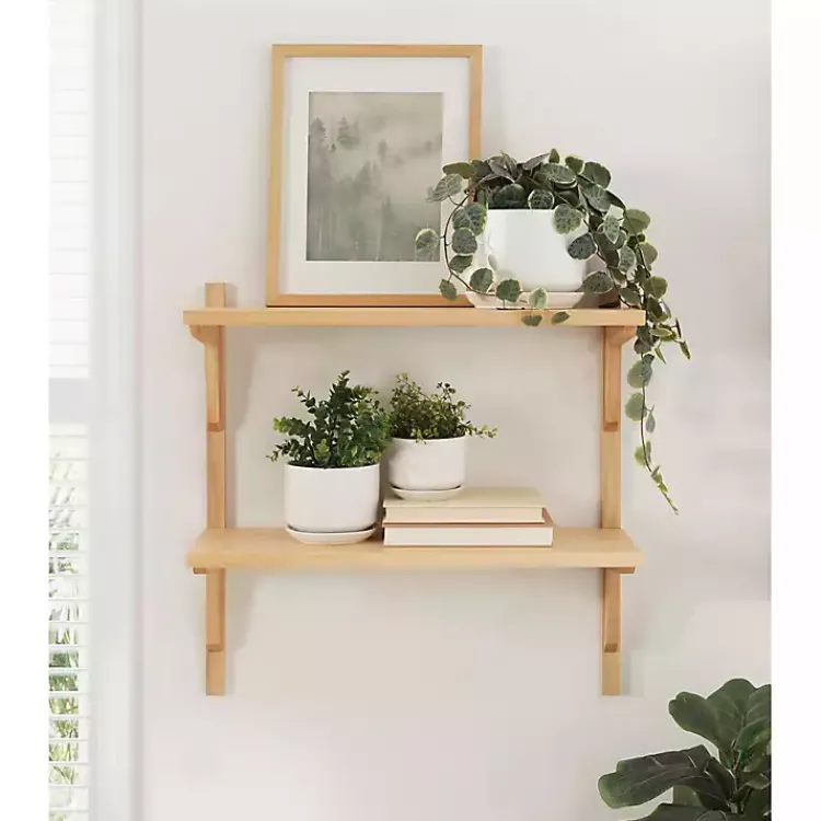 Kirklands Home Shelves|Natural Wood Traditional Two-Tiered Wall Shelf Tan