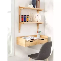 Kirklands Home Shelves|Natural Wood Traditional Two-Tiered Wall Shelf Tan