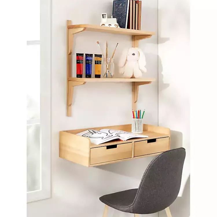 Kirklands Home Shelves|Natural Wood Traditional Two-Tiered Wall Shelf Tan