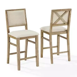 Kirklands Home Bar Stools & Counter Height Stools|Natural Wood Upholstered Counter Stools, Set of 2 Tan