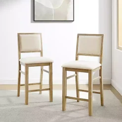 Kirklands Home Bar Stools & Counter Height Stools|Natural Wood Upholstered Counter Stools, Set of 2 Tan