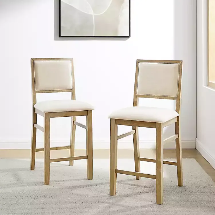 Kirklands Home Bar Stools & Counter Height Stools|Natural Wood Upholstered Counter Stools, Set of 2 Tan