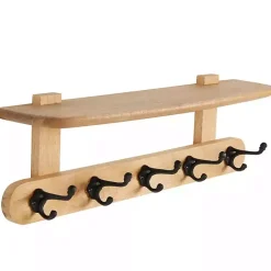 Kirklands Home Shelves|Natural Wood Wall Shelf with Hooks