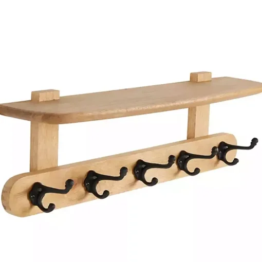 Kirklands Home Shelves|Natural Wood Wall Shelf with Hooks