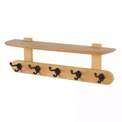 Kirklands Home Shelves|Natural Wood Wall Shelf with Hooks