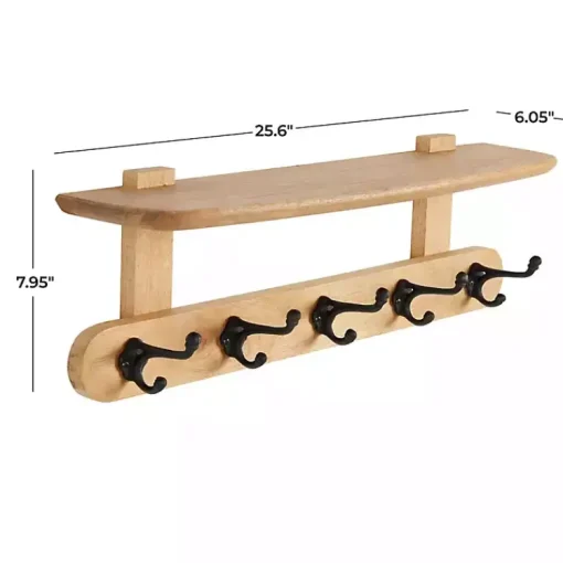 Kirklands Home Shelves|Natural Wood Wall Shelf with Hooks