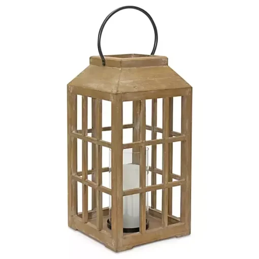 Sale Natural Wood Windowpane Lantern, 22 in. Lanterns