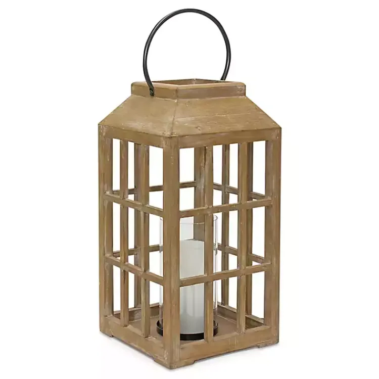 Sale Natural Wood Windowpane Lantern, 22 in. Lanterns