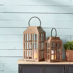 Sale Natural Wood Windowpane Lantern, 22 in. Lanterns