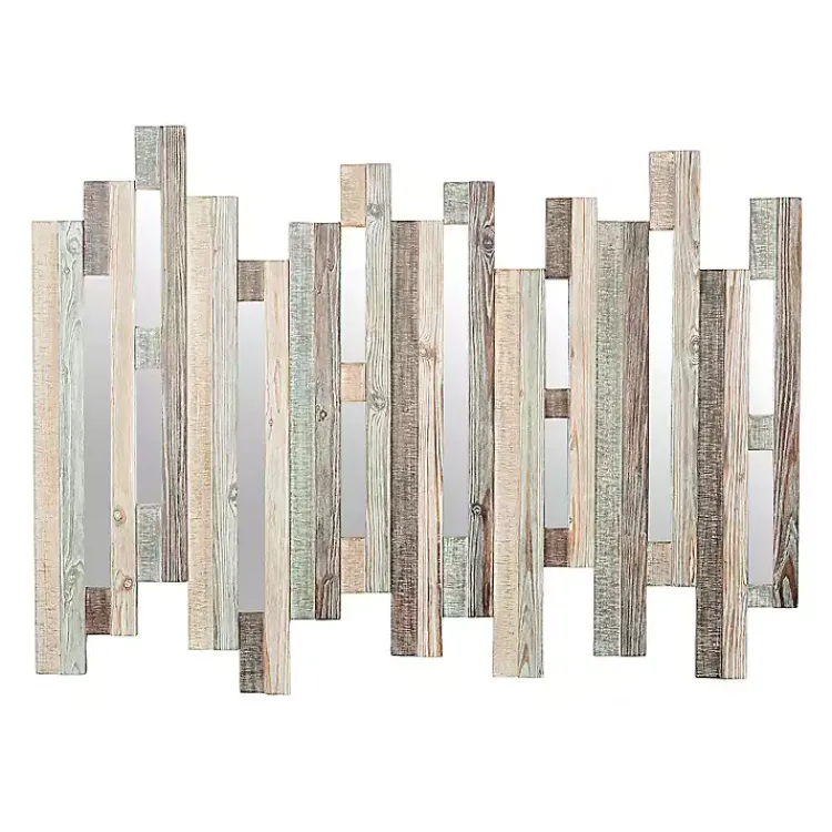 Kirklands Home Wall Plaques|Natural Wooden Planks Mirrored Wall Plaque Tan