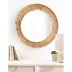 Kirklands Home Decorative Mirrors|Natural Woodgrain Round Wall Mirror Brown