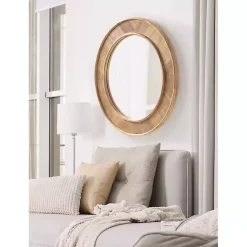 Kirklands Home Decorative Mirrors|Natural Woodgrain Round Wall Mirror Brown