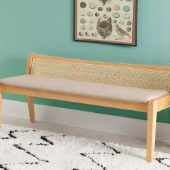 Kirklands Home Entryway Furniture|Natural Woven Rat Back Minimalist Bench Tan