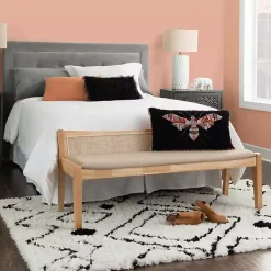 Kirklands Home Entryway Furniture|Natural Woven Rat Back Minimalist Bench Tan