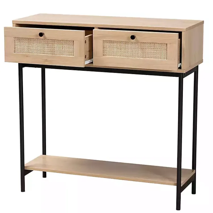 Kirklands Home Console Tables|Natural Woven Rat 2-Drawer Console Table Tan
