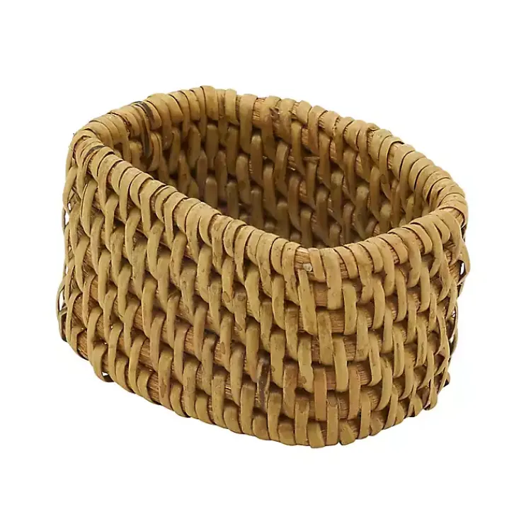 Kirklands Home Kitchen Accessories|Natural Woven Rat Oval Napkin Rings, Set of 4 Tan