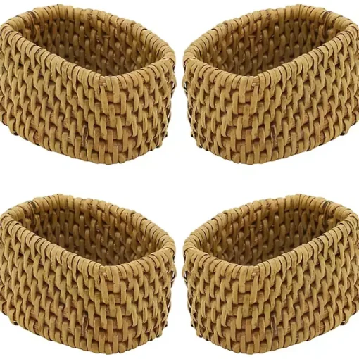 Kirklands Home Kitchen Accessories|Natural Woven Rat Oval Napkin Rings, Set of 4 Tan