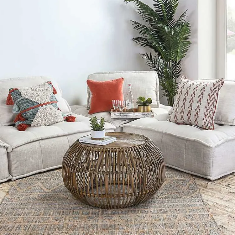 Kirklands Home Coffee Tables|Natural Woven Rat Round Coffee Table Tan