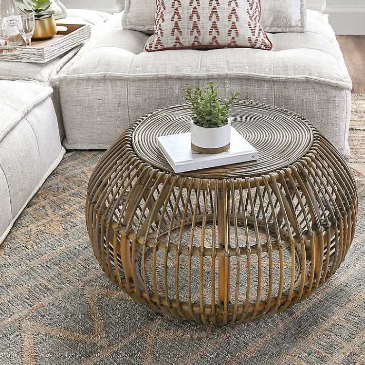 Kirklands Home Coffee Tables|Natural Woven Rat Round Coffee Table Tan