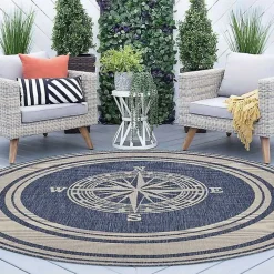 Kirklands Home Outdoor Rugs|Nautical Navigation Round Outdoor Area Rug