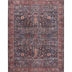 Kirklands Home Area Rugs|Navy & Brick Botanical Washable Area Rug, 5x7