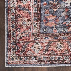 Kirklands Home Area Rugs|Navy & Brick Botanical Washable Area Rug, 5x7