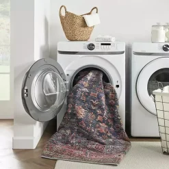 Kirklands Home Area Rugs|Navy & Brick Botanical Washable Area Rug, 5x7