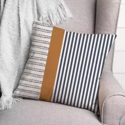 Kirklands Home Outdoor Cushions & Pillows|Navy & Burnt Orange Stripes Indoor/Outdoor Pillow