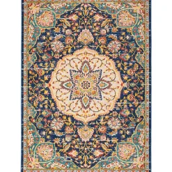 Kirklands Home Area Rugs|Navy & Multi Floral Medallion Area Rug, 5x7