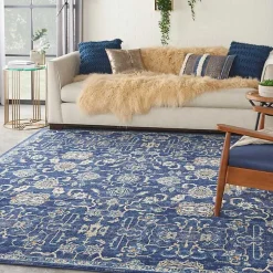 Kirklands Home Area Rugs|Navy and Beige Botanical Area Rug, 7x10