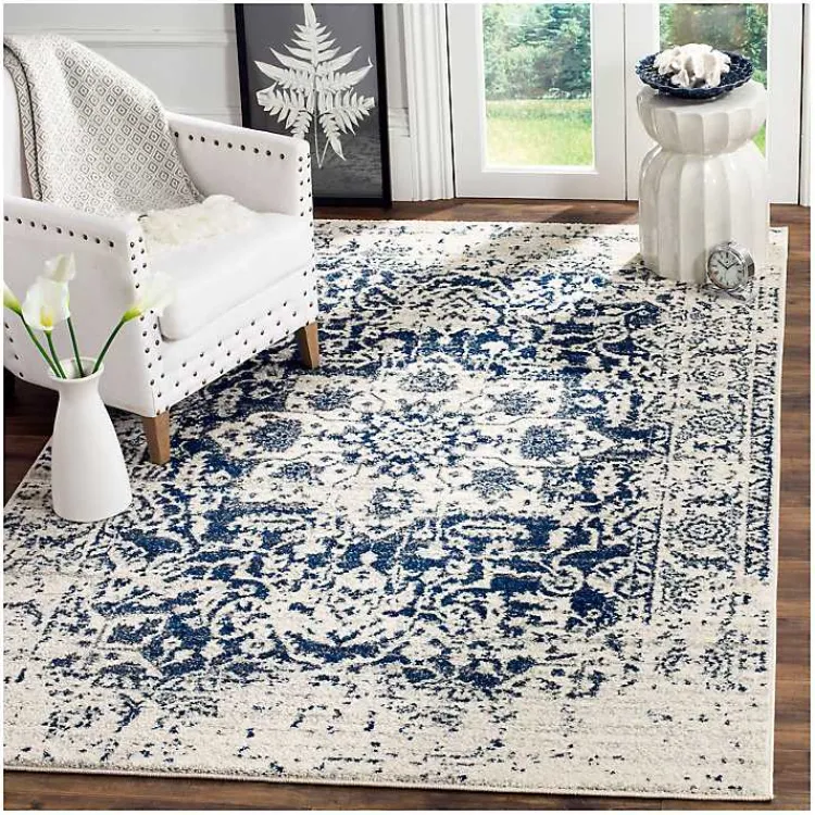 Kirklands Home Area Rugs|Navy and Cream Madison Distressed Area Rug, 6x9