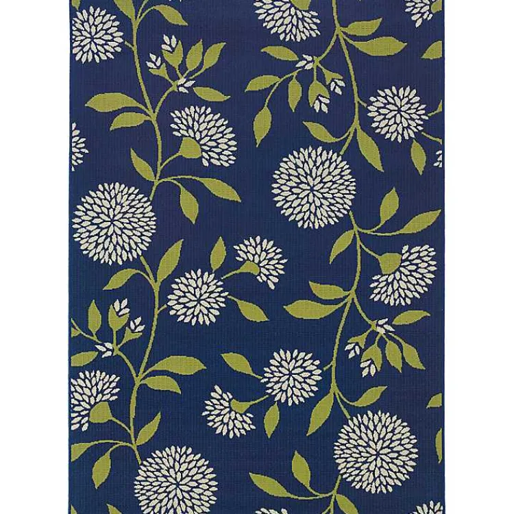 Kirklands Home Outdoor Rugs|Navy and Green Floral Vine Outdoor Area Rug, 5x7
