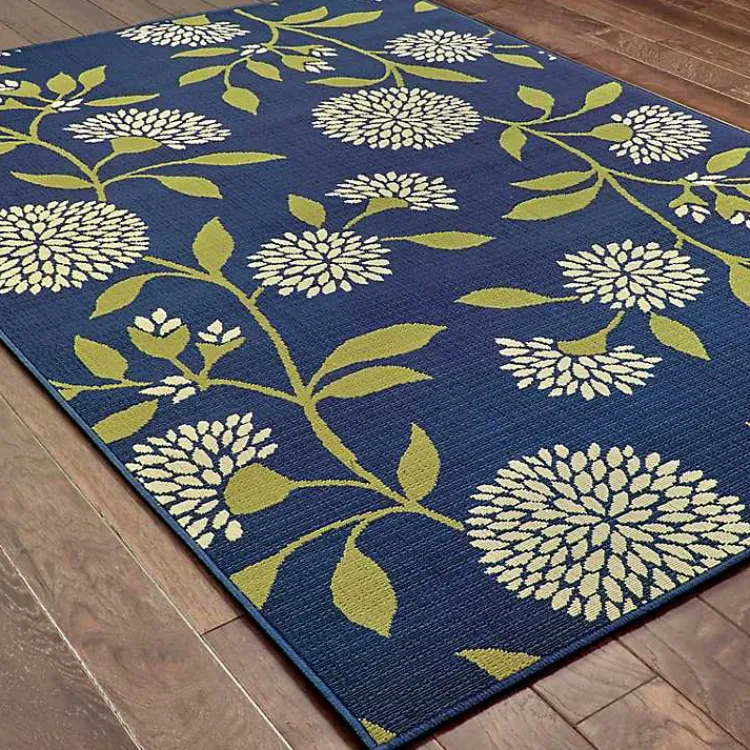 Kirklands Home Outdoor Rugs|Navy and Green Floral Vine Outdoor Area Rug, 5x7