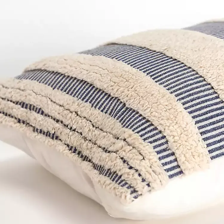 Outlet Navy and Natural Tufted Stripes Lumbar Pillow Pillows