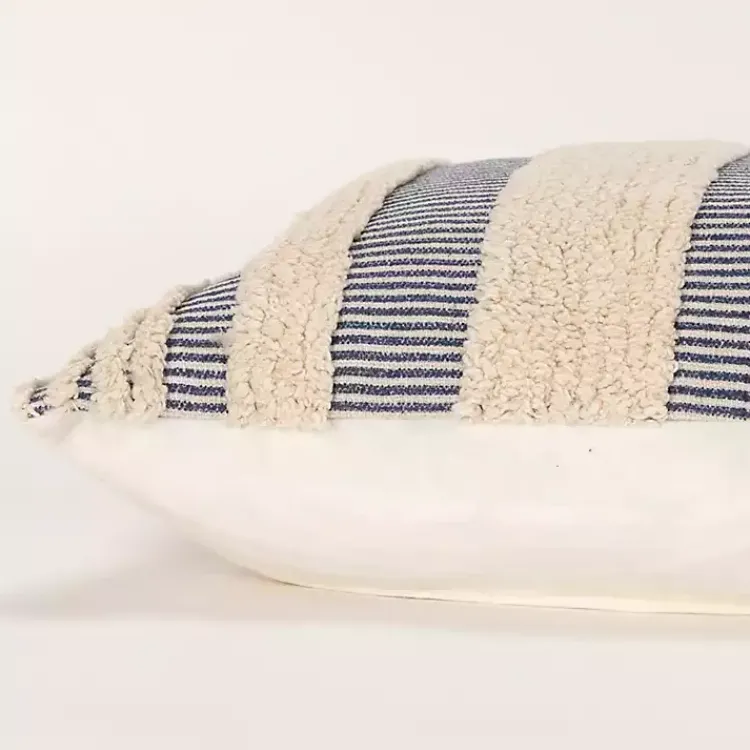 Outlet Navy and Natural Tufted Stripes Lumbar Pillow Pillows