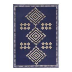 Kirklands Home Area Rugs|Navy and Tan Kilim Washable Area Rug, 5x7