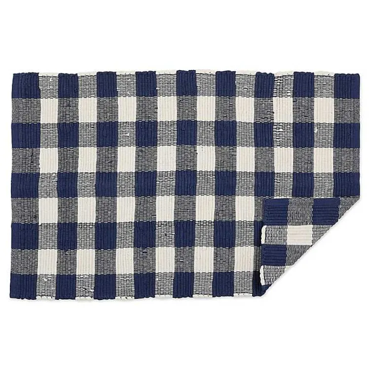 Kirklands Home Accent Rugs|Navy and White Buffalo Check Accent Rug Blue