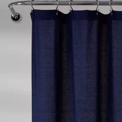 Kirklands Home Shower Curtains|Navy and White Button Accent Linen Shower Curtain Blue
