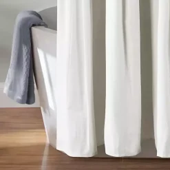 Kirklands Home Shower Curtains|Navy and White Button Accent Linen Shower Curtain Blue