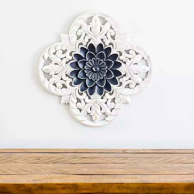 Kirklands Home Wall Plaques|Navy and White Medallion Carved Plaque Blue